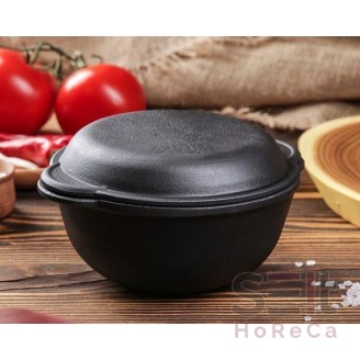 Каструлька чавунна порційна d140 х h60 мм, обсяг 700 мл з кришкою-сковородою, Ukraine